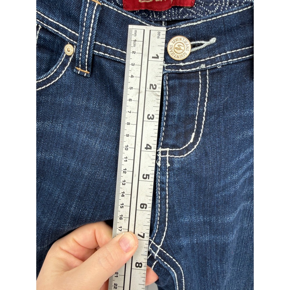 Seven7 Jeans Women 4P Blue Flare Mid Rise Contrast Stitch Stretch Denim - Picture 11 of 11